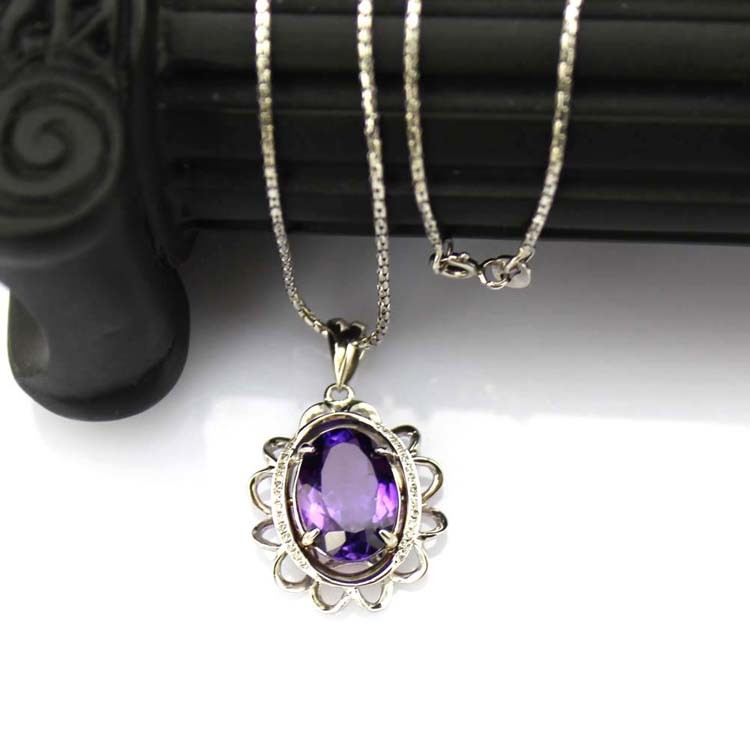 925 Sterling Silver 10mmx14mm Amethyst Cubic Zirconia Pendant and Silver Chain (PSJ0182)
