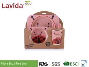 China Ladybug Style Bamboo Fiber Kids Plate Set Non - Flammable With Unique Rustic Texture factory