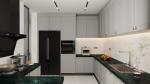 Timeless Stainless Steel Kitchen Cabinet With Dark Green Quartz Countertop And