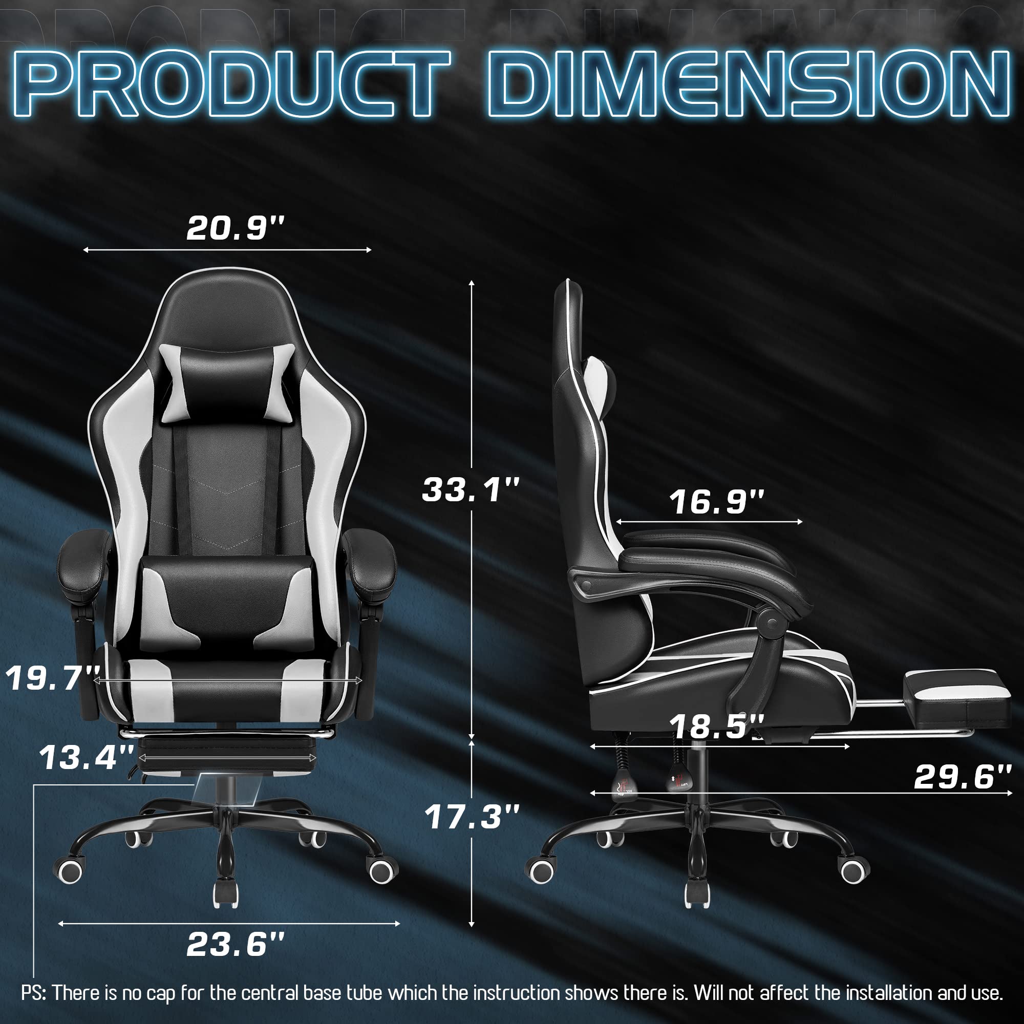 Adjustable Height Video Game Chair with Footrest Gaming Chair 18.5"D x 20.9"W x 50.4"H