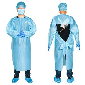 China CPE Medical Protective Isolation Gowns / Blue CPE Surgical Gown Isolation Suit factory