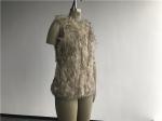 Natural Flax Womens Faux Fur Gilet , Collarless V Neck Coat TW74298