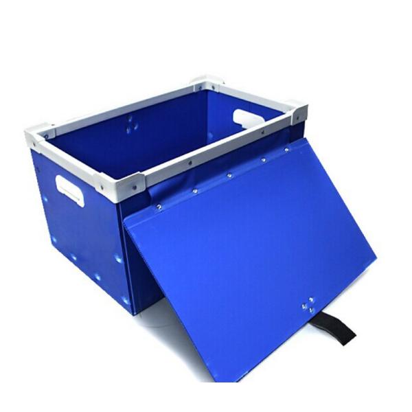 China Durable Plastic Corrugated Foldable Boxes Stackable PP Storage Bin Black / Blue factory