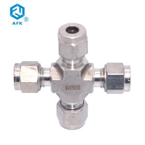 China AFK Stainless Steel Pipe Fittings Four Way Ferrule Joint Dual Ferrule factory