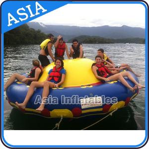 China Sealed 3m Inflatable Floating Spin Water Disco Boat For 8 Person Blue / Yellow factory