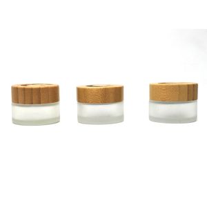 Bamboo Caps 30ml Cosmetic Jars , Frosted Glass Lotion Jars Anti Corrosion