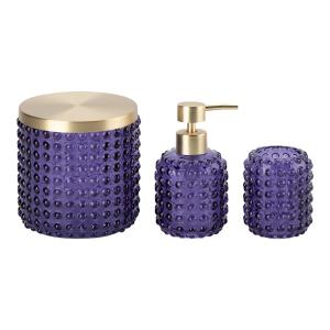 China 3pcs Glass Bathroom Accessories Set Dark Blue With Golden Part Round Shape Big Dots factory
