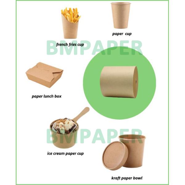 Waterproof 250gsm + 15g PE Coated Kraft Paper Roll For Disposable Cup 770mm