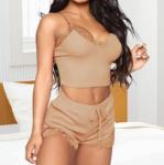 2 Piece Ladies Comfortable Sling Solid Sexy Lace Sleepwear Suit Seductive Pajama