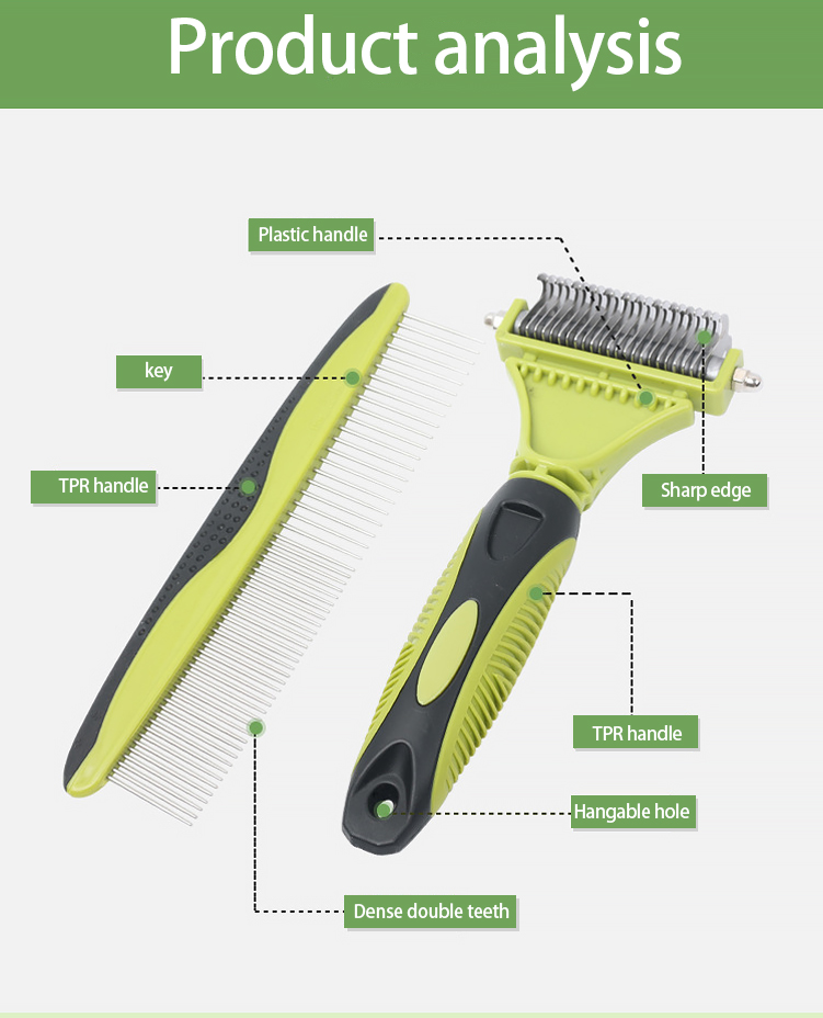Pet Grooming Comb Set Custom Logo 2 In 1 Cat Hair Comb DogPower Source