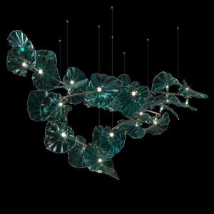 China Large Glass Emerald Lotus Leaves Shape Chandelier For Staircase Hotel Lobby factory