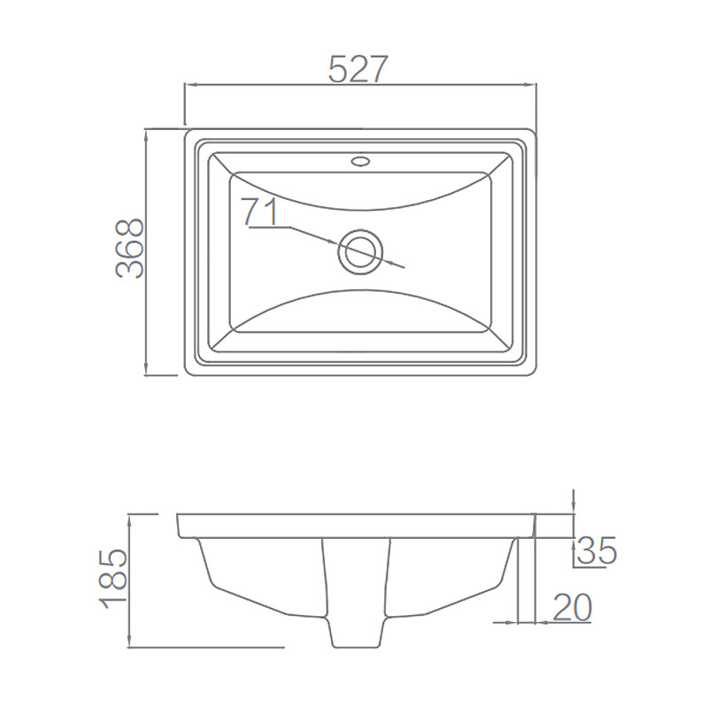 Bathroom Ceramic Under Counter Top Wash Basin Rectangle Shape