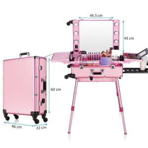 China Pink Color Cosmetic Beauty Case , Professional Makeup Cases On Wheels factory