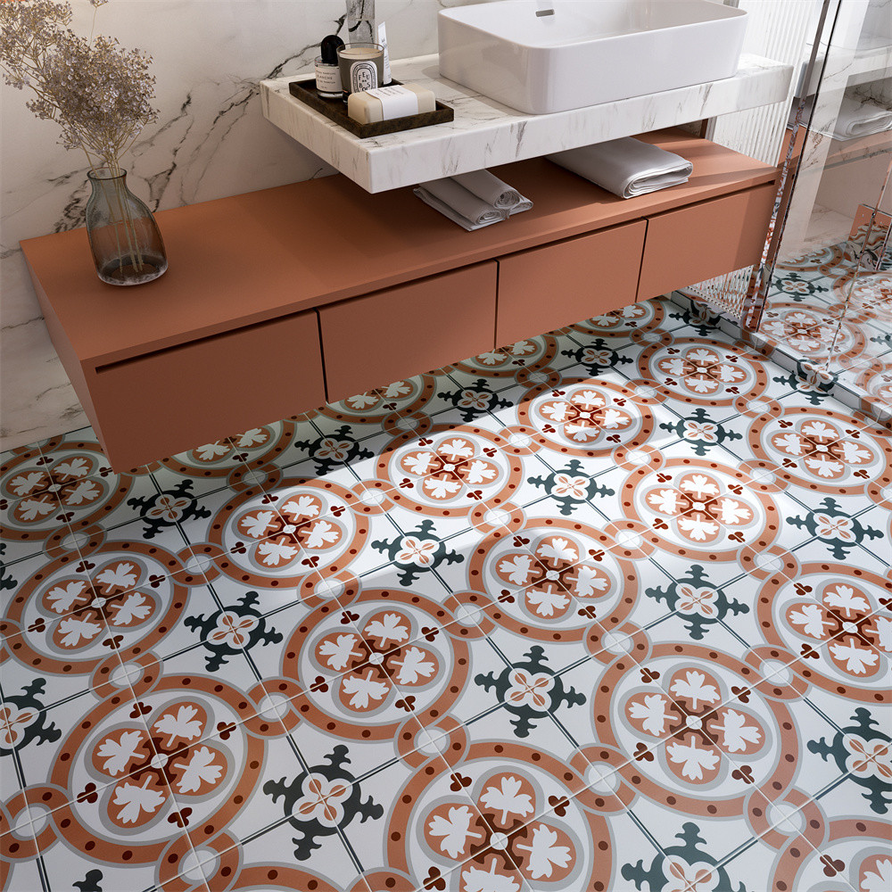 Non-Slip 200x200mm Inside Wall And Floor Floral Ceramic Rustic Tiles For Bathroom And Kitchen