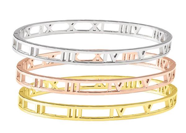 Stainless Steel Hollowed out Alphabet Bracelet Female 18K gold Roman Buckle