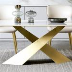 Stainless Steel Rectangle Marble Top Dining Table 220*120*75cm Metal Dining Room