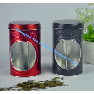 Display Tin Containers With Window Embossed Tea Tin Box On Body Custom Storage