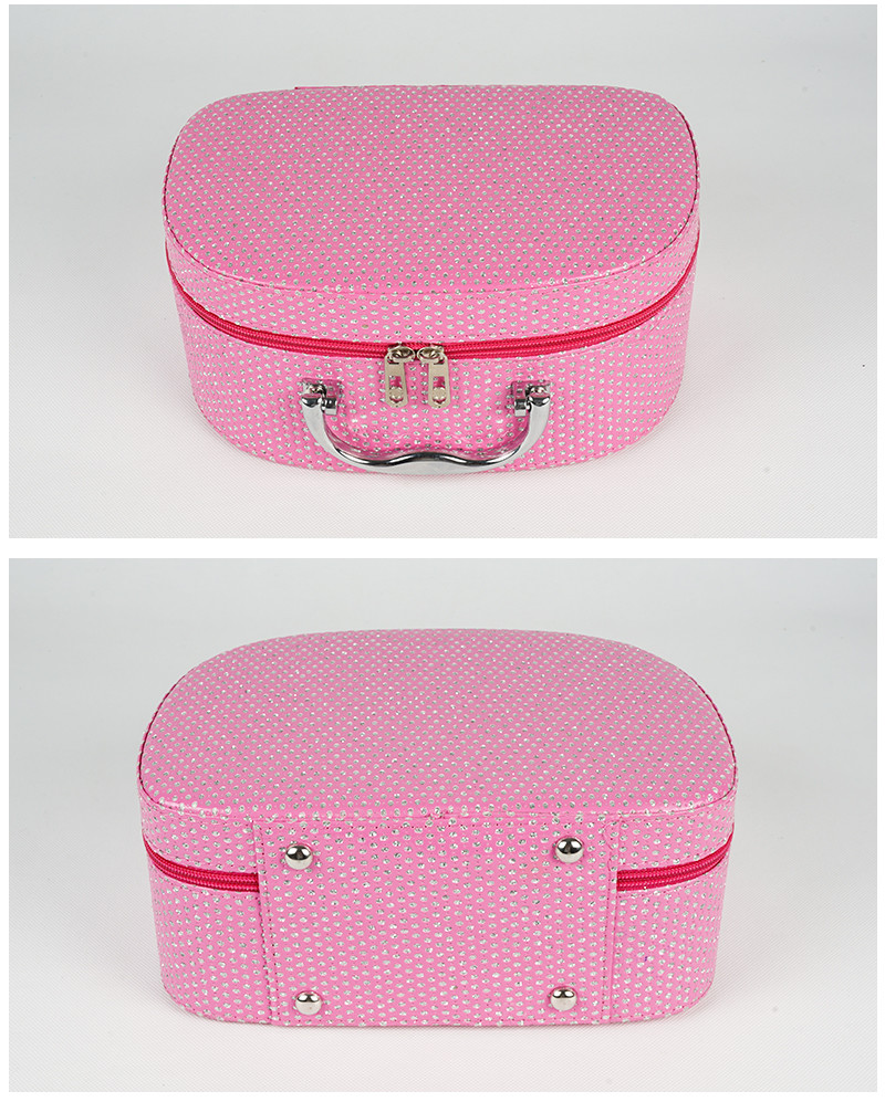 Pink PU Leather Makeup Cosmetic Case With Mirror
