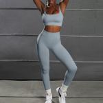 New Arrival Seamless 2 Pieces Yoga Set For Women Ruched Butt Leggings And Sports