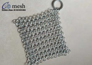China 4X4 Inch Ring Mesh Stainless Steel Pot Scrubber For Kitchen Square Shape factory