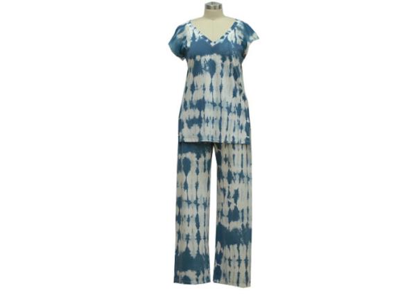 Two Piece Ladies Pajama Sets Nightwear Short Tops & Long Pants Tie Dye Effect