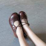 S466 Spring New Thick Bottom Round Toe Hollow Flower Laces Leather Platform