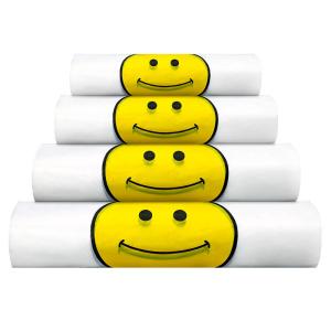 China Customizable PE Shopping Bag T Shirt Grocery Bags With Cheerful Smiley Face Design factory