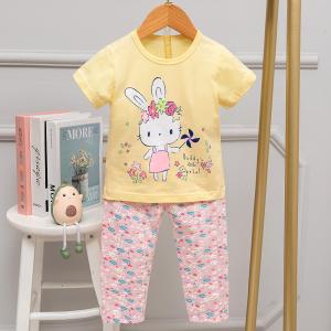 China Hemming Short Sleeve Pajama Set Cotton Long Ear Rabbit Print Pyjamas For 140cm height factory