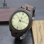 Sandalwood Wooden Mens Brown Leather Watch Japan Quartz Movement