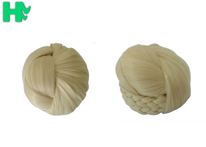 613# Golden Color Clip In Fake Hair Pieces Hand Braided Bun For White Women