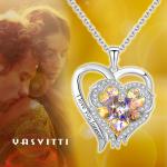 0.79x0.98in Sterling Silver Double Heart Necklace Austrian crystal Yellow