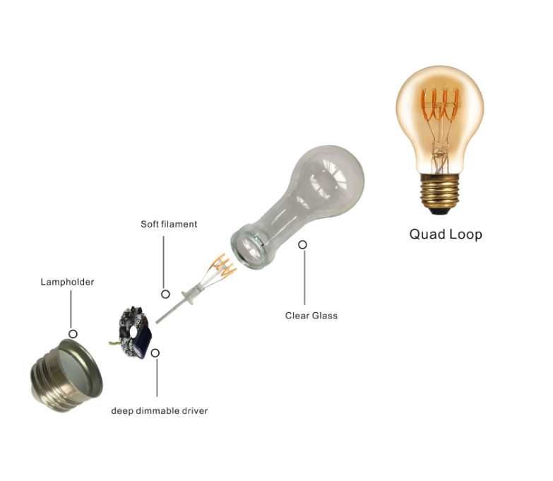 A60 Spiral LED Filament Bulb Edison LED Vintage 4W 6W E27 230V