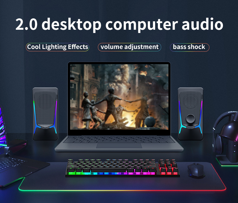 CO707 Gaming RGB Desktop Speakers 2.0 Channel USB Powered Stereo for Computer Desktop