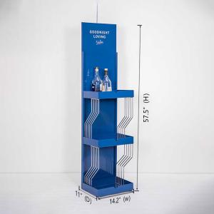 China Metal iron steel wine liquor whisky bottle 3 layers blue retail floorstanding display rack factory