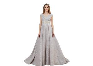 China Lace Fabric High End Arabic Evening Dresses / Cap Sleeve Party Ball Gowns factory