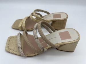 China Python Print Ladies Soft Leather Sandals Lt Tan / Off White Cute Peep Toe Sandals factory