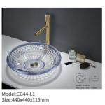 Countertop Diamond Crystal Tempered Glass Basin Sink Round Colorful for Bathroom