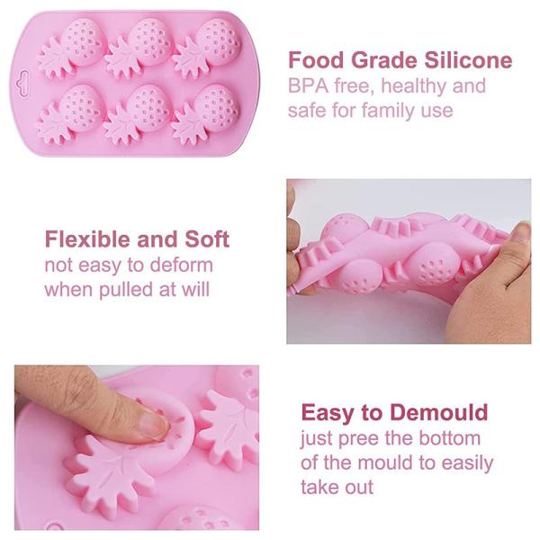 4 Pack Fruit Shaped Silicone Mold Pineapple Lemon Watermelon Strawberry Chocolate Candy Baking Mould 3D Summer Fruit Ice Mold For DIY Jelly Fondant