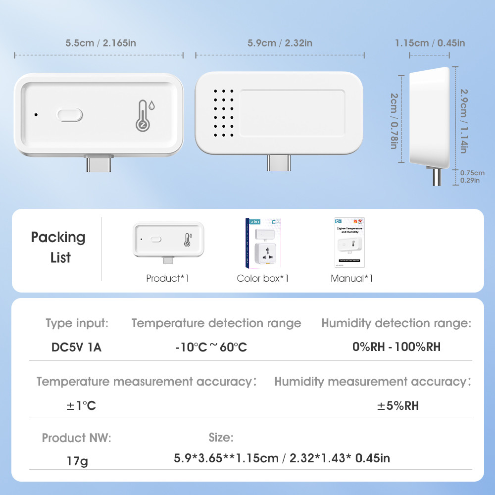 Tuya Zigbee WiFi Smart Humidity and Temperature Monitor, Wireless Hygrometer Thermometer for Indoor Use, Compatible with Alexa and Google Assistant