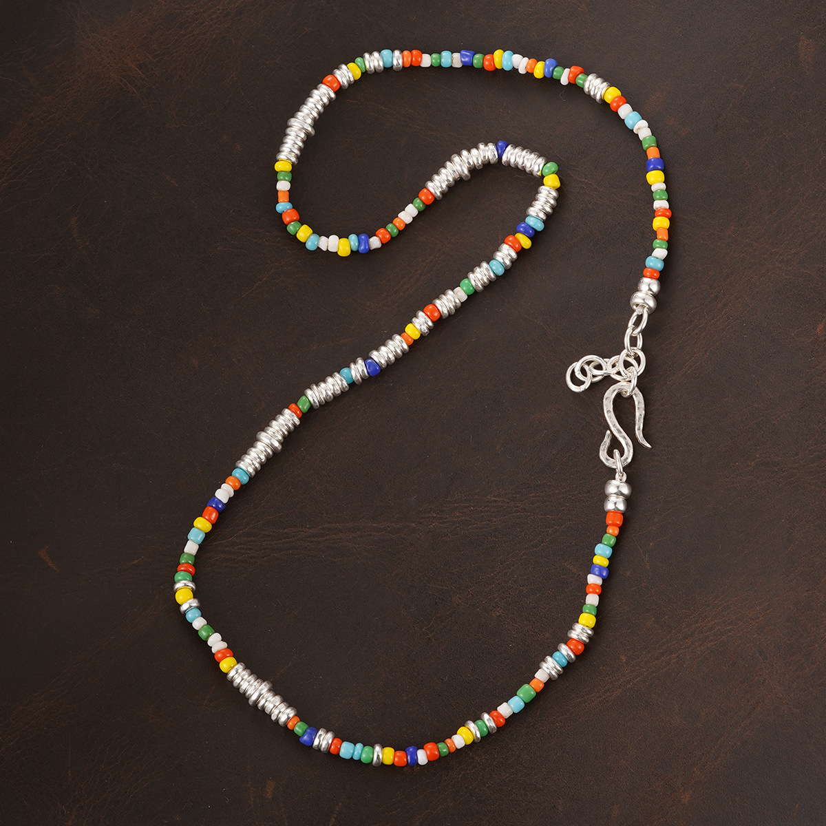 925 Sterling Silver Ancient Glass Bracelet Hand-Hammered Silver Spacer Beads Retro Tibetan Nomadic Woven Bracelet Courage And Heart Agate Turquoise
