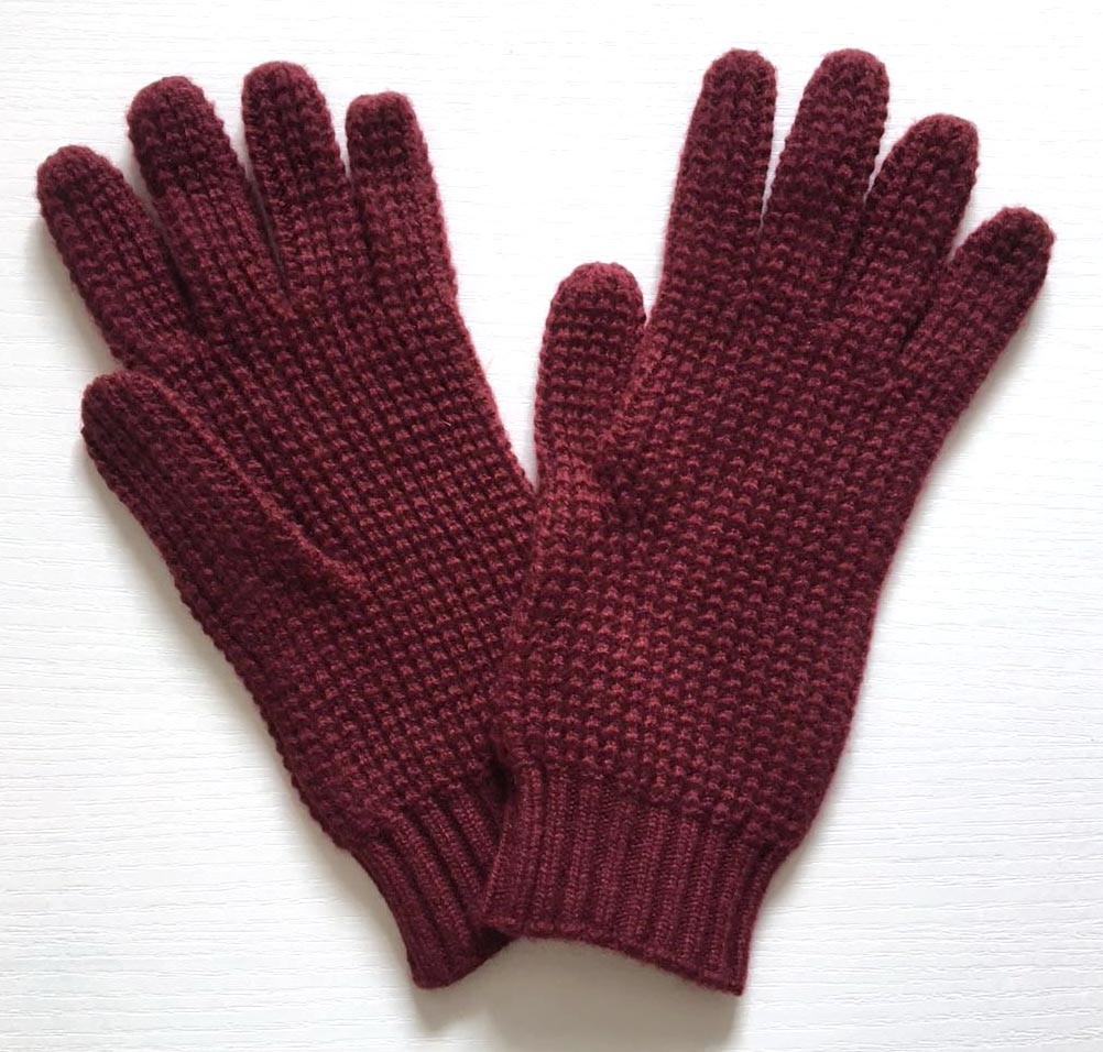 Waffle Stitch Knitted Gloves With Fingers Warm One Size Cashmere Material