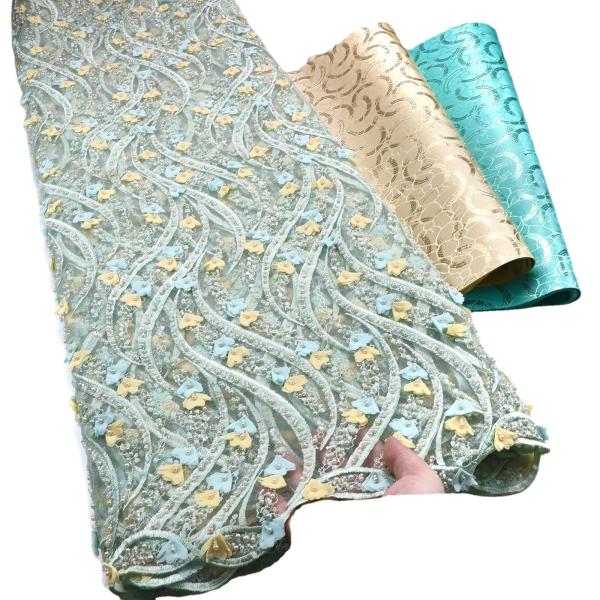 Supoo Luxurious 3D Flowers Lace Embroidery Beaded Bridal Fabric Elegant and