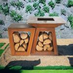 Outdoor BBQ Corten Steel Barbecue Grill 1200mm Cooking Plate And Wood/charcoal
