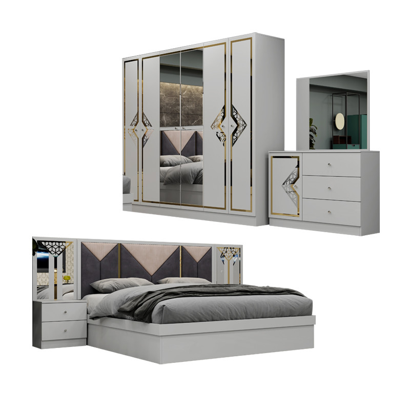High Quality Wood Frame Modern King Size Double Bed Home Suite Queen Full Luxury Turkish Wooden Bedroom Furniture Set