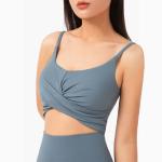 Bright Color Shallow Front Criss Cross Sports Bra Women Nylon Top With Removable
