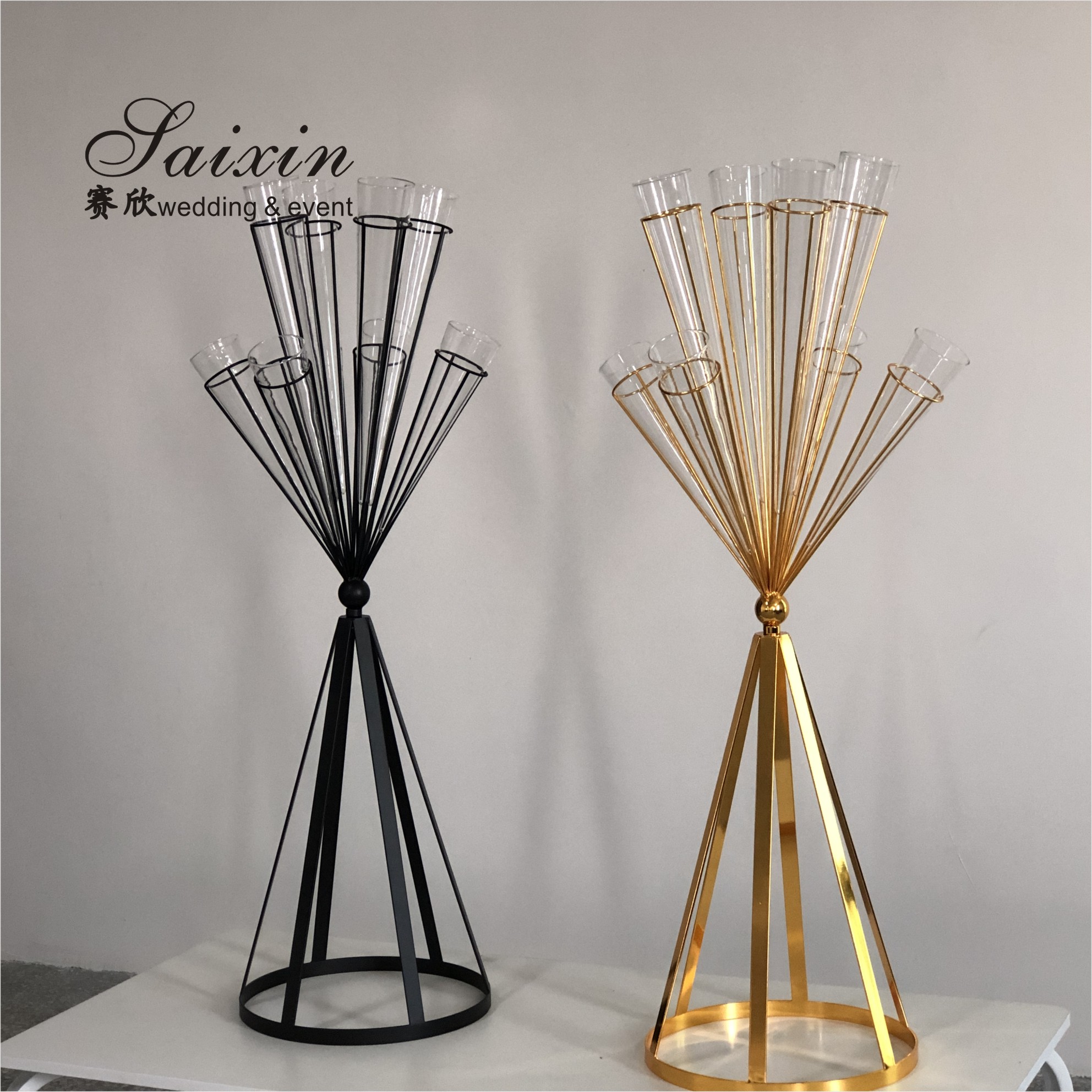 Gold Wedding Flower Vase Stand Chic Wedding Centerpieces Glass Metal Column 100CM