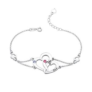 China 0.29x0.23cm 0.04lb Custom Silver Bracelets Unisex S925 Double Heart Bracelet factory