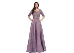 Purple Beading U Neck Muslim Evening Dress Floor Length Half Sleeve