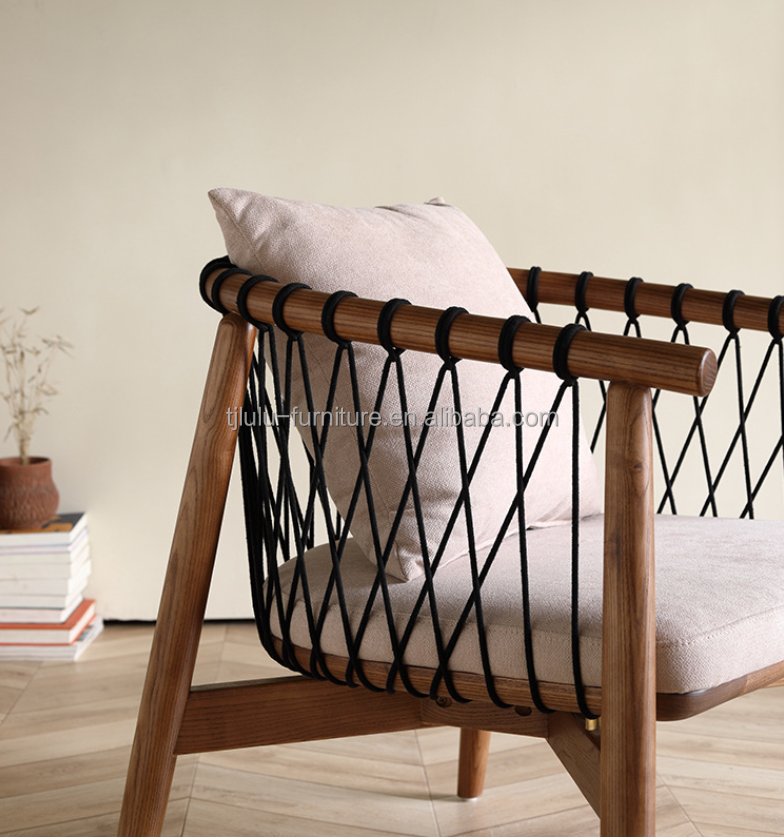 Mail Packing Y Nordic Lounge Wood Sofa Leisure Chair Woven Rope Solid Wood Chair With Armrest for Hotel