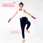 Vital Hip Hop Dance Costumes White Sleeveless Shirt Purple Bow Tie Black Leotard
